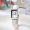 Reloj de cuarzo rectangular elegante con caja plateada y correa de cuero blanco - Caja Plateada Correa Blanca Esfera Blanca