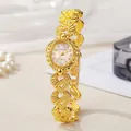 Elegante goldene Damen-Quarzuhr mit Perlmutt-Zifferblatt und ausgehöhltem Gliederarmband - Goldenes Armband Weißes Zifferblatt