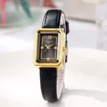Reloj de cuarzo cuadrado vintage para mujer con caja dorada y correa de cuero negro - Caja Dorada Correa Negra Esfera Negra