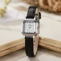 Elegant vintage octagonal silver quartz watch with black leather strap for women - Black Strap Silver Case White Dial