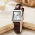 Elegante quadratische Damen Quarzuhr mit braunem Lederarmband und silbernem Gehäuse - Kaffee Armband Weißes Zifferblatt