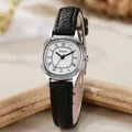 Vintage oval silver quartz watch with black roman numerals and leather strap for women - Black Strap Silver Case White Dial