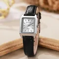 Elegante rechteckige Damen-Quarzuhr mit silbernem Zifferblatt und schwarzem Kroko-Lederband - Schwarzes Armband Weißes Zifferblatt