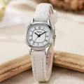 Vintage oval quartz watch for women with white leather strap and Roman numerals - White Strap Silver Case White Dial