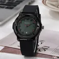 Orologio al quarzo nero alla moda con quadrante verde scuro, data e cinturino in silicone - Verde