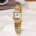 Elegant gold square watch for women with blue hands and roman numerals on white dial - Gold Strap White Dial