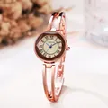 Elegant rose gold bracelet watch for women with vintage roman numeral dial and hollow band - Coffee Gold/White Dial