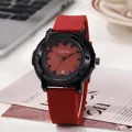 Luxury black and red silicone strap quartz watch with date display in casual setting - Red
