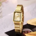 Elegant goudkleurig vierkant kwartshorloge voor dames met stijlvolle metalen band - Gouden Band Gouden Wijzerplaat