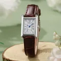 Elegant rechthoekig quartzhorloge met bruine leren band en zilveren Romeinse wijzerplaat - Koffie Band Zilveren Kast Witte Wijzerplaat