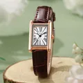 Vintage women's watch with square rose gold case, Roman numerals and brown leather strap - Brown Strap - Rose Gold Case White Dial