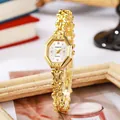 Elegant gold quartz watch with a unique hexagonal dial and retro metal bracelet strap - Diamond Index - Gold Strap White Dial