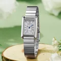 Elegant zilveren vierkant roestvrijstalen horloge met Romeinse cijfers op hout - Bamboe Stijl / Zilver