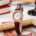 Retro dameskwartshorloge met roségouden kast en bruine krokodillenleren band - Bruine Lederen Band - Roségouden Kast - Witte Wijzerplaat