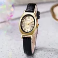 Retro Damen-Oval-Golduhr mit schwarzem Krokodillederarmband und römischem Zifferblatt - Schwarzes Band Goldgehäuse Goldzifferblatt