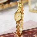 Retro octagonal gold quartz watch with a hollow chain bracelet for a jewelry look - Bar Index - Gold Strap Gold Face