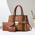 Nylon and leather three-piece tote bag set with detachable shoulder strap in brown - Three-Piece Set / Earthy Yellow