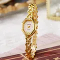 Elegante goldene Damen-Quarzuhr, achteckig, mit dekorativem Vintage-Kettenarmband - Strichindex - Goldarmband Weißes Zifferblatt