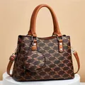 Détails du sac seau avec imprimé géométrique, poignée ronde et finitions en argent poli - Sac à Main et Pochette / Jaune de Terre Damier