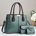 Set de bolsos de cuero sintético verde oscuro con asas marrones y detalles metálicos dorados - 31cmx13cmx24cm / Verde