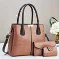 Conjunto de tres piezas de cuero gofrado marrón retro con bolso tote y cartera pequeña - 31cmx13cmx24cm / Rosa