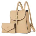 Chic beige faux leather backpack and envelope clutch set with pebbled texture - Yellow