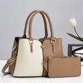 Set di due borse a tracolla in pelle bicolore marrone e beige di grande capacità - Cachi