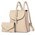 Chic beige faux leather backpack and envelope clutch set with gold hardware for women - Khaki