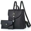 Dames rugzakset in zwart met litchi-patroon, bijpassende clutch en gouden details - Zwart