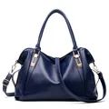 Navy blue soft leather tote with gold hardware and spacious cross-body strap - Deep Blue (No Oil Edge)