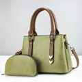 Sac à main vert olive en similicuir avec boucle chat et petit porte-monnaie - Ensemble Sac Tote et Porte-Monnaie / Vert