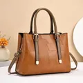 Borsa tote in pelle marrone con design patchwork e tracolla regolabile per donna - Giallo Terra