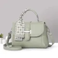 Light green faux leather square handbag with silk scarf and silver buckle detail - Green