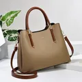 Khaki faux leather tote bag with brown handles and FASHION Queen gold lettering - 29x12x23cm / Khaki