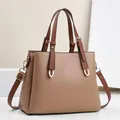 Minimalist two-tone PU leather handbag with detachable strap and golden hardware - 28cm x 11cm x 22cm / Khaki