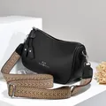 Black litchi leather mini Boston bag with wide geometric woven shoulder strap - Black