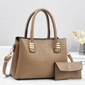 Brown crocodile pattern women's handbag set with matching envelope wallet and gold hardware - Khaki Set / Khaki