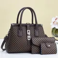 Three-piece women bag set with large tote, crossbody clutch and wallet in textured leather - Three-Piece Set / Coffee