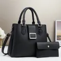 Set borsa a mano nera in pelle a grana con portafoglio coordinato e fibbia in argento - Nero