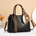 Borsa a mano chic da donna in pelle bicolore nera e marrone con foulard decorativo - Lunghezza 30 Larghezza 12 Altezza 21 / Nero