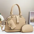 Set borse beige vintage 3 pezzi con trama trapuntata e fibbia in metallo dorato - Kaki