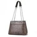 Elegante dunkelbraune Ketten-Schultertasche mit Vintage-Kunstleder und Steppmuster-Detail - Grau