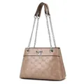 Classic beige PU leather crossbody bag with embossed butterfly pattern and chain strap - Khaki