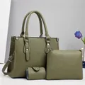 Drei-teiliges Handtaschen-Set in Olivgrün mit Shopper, Beutel und Anhänger - 30cm x 13cm x 23cm / Grün