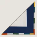Winter geometric color-block triangle scarf with striped borders on beige background - 190cm / Navy Blue White Patchwork