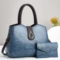 Ensemble sac à main vintage en cuir PU bleu et portefeuille avec serrure métallique - Bleu