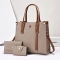 3-teiliges Damen-Taschenset aus gewebtem Stoff mit Tragetasche, Geldbörse und Kartenhalter - Khaki