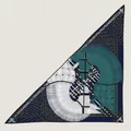 Premium silk and cashmere blend triangle scarf with vintage horse head pattern - 180*130CM
