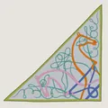 French vintage horse head pattern warm triangle scarf with artistic silk wool texture - 190cm / Grey Stripe with Green Edge (4)