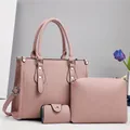3-teiliges Set aus rosa Kunstleder mit Litschi-Maserung, Shopper, Umhängetasche und Geldbörse - 30cm x 13cm x 23cm / Rosa